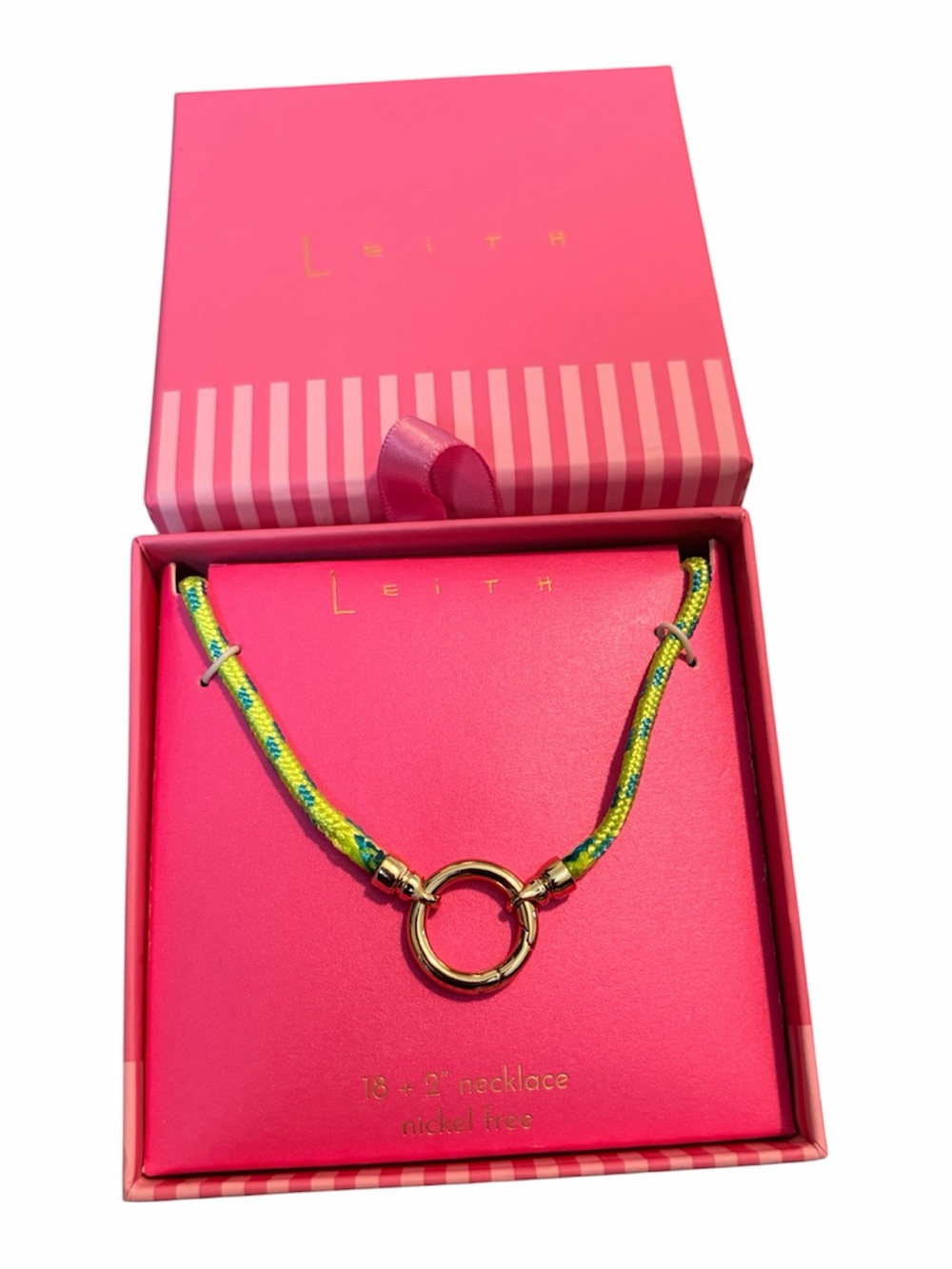 Leith Neon Yellow & Blue Braided Rope Necklace with Gold Ring